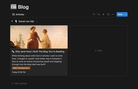 The parent “Blog” page acting as an article database.